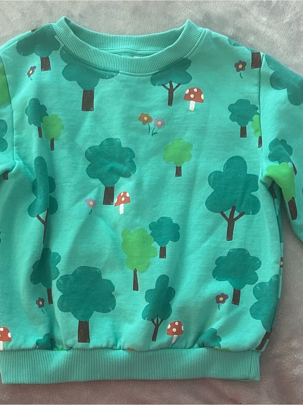 NWOT H&M x Eva Chen Turquoise Woodland Tree & Mushroom Sweatshirt